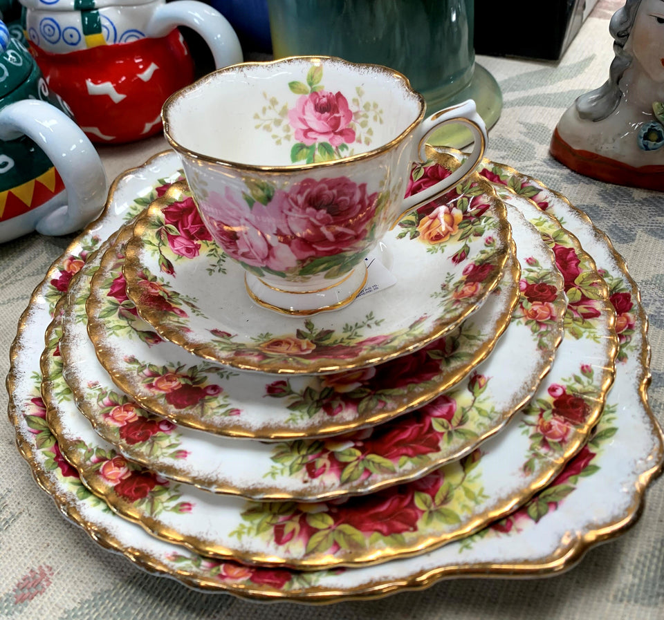 Vintage Pink Roses Royal Albert Porcelain Tea cup and saucers and plates