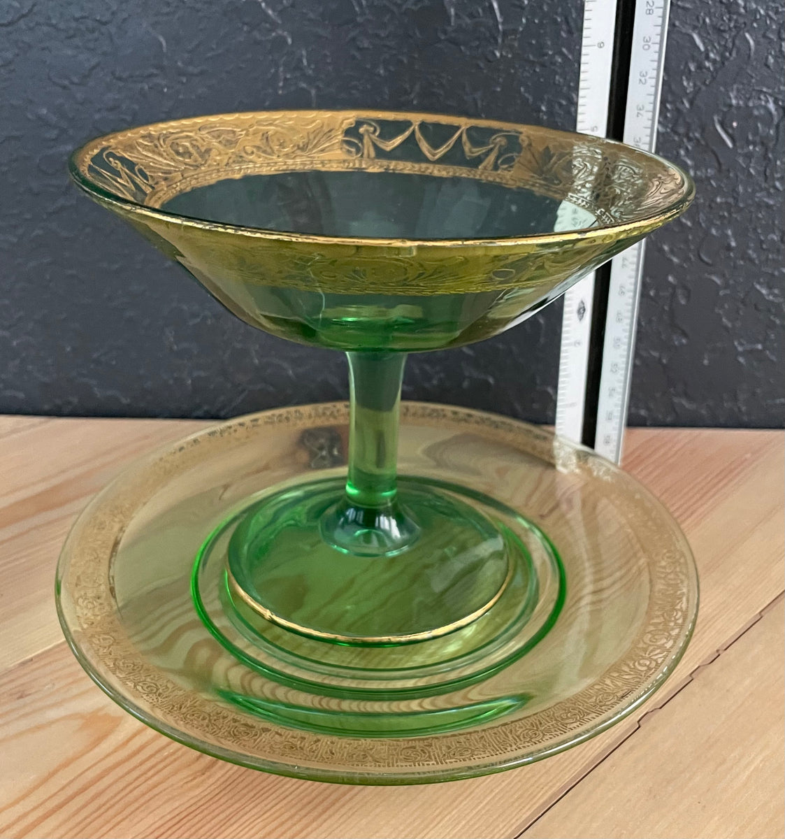 Vintage-antique Uranium/depression/vaseline Glass Embossed