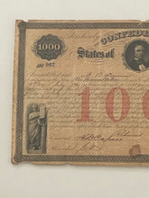 Load image into Gallery viewer, Rare Antique Civil War Confederate 1861 Jefferson Davis $1000 Bond

