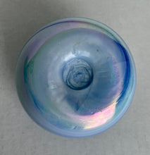 Load image into Gallery viewer, Vintage Art Glass Marked Gibson Iridescent Blue Swirl Paperweight
