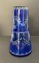 Load image into Gallery viewer, Vintage Cobalt Cut to Clear Crystal Bedside Carafe and Tumbler
