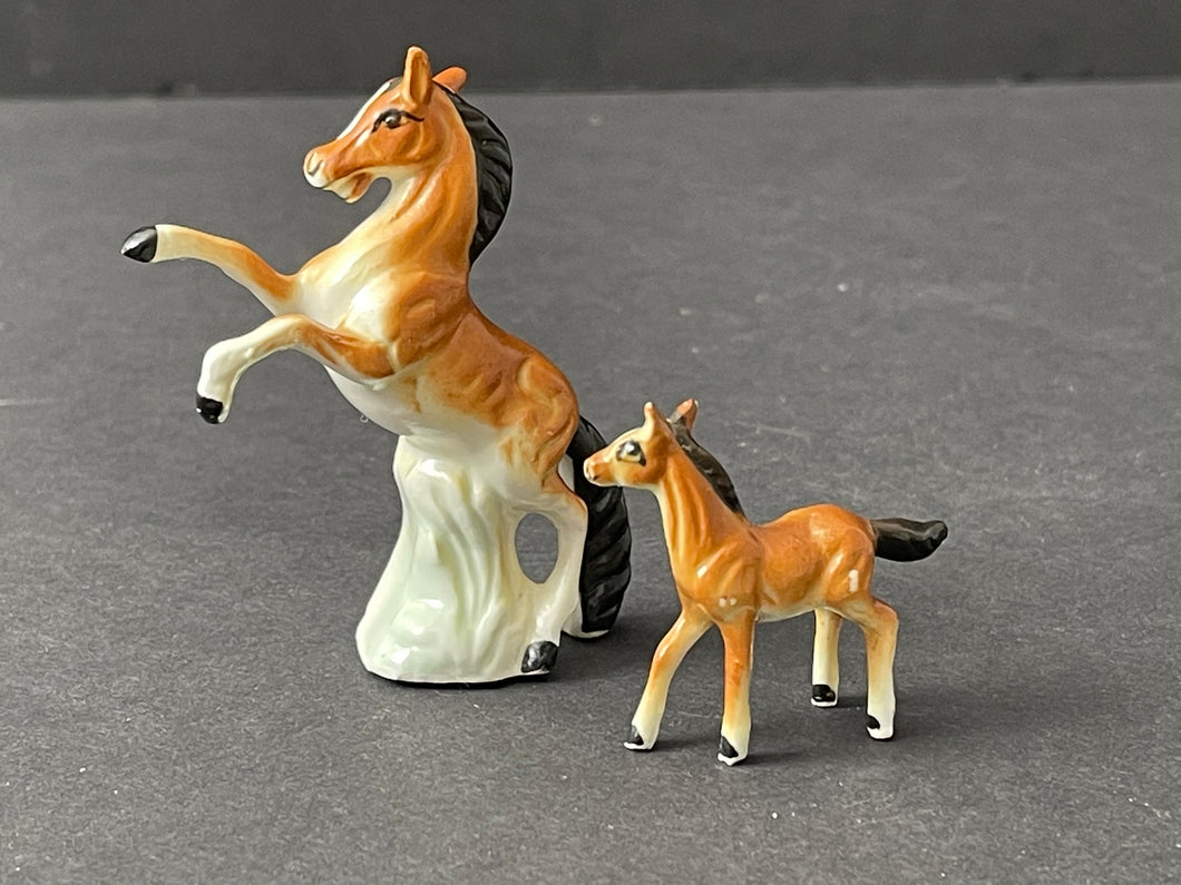 Vintage Porcelain Miniature Stallion and Foal Figurines