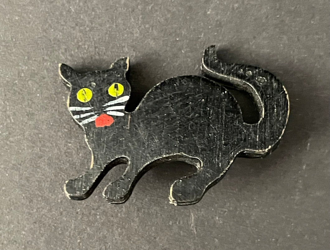 Vintage Hand Made Black Cat Brooch
