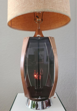Load image into Gallery viewer, Mid-Century Chrome Smoked Lucite &amp; Walnut Table Lamp Original Shade Lawrin Lamp Company
