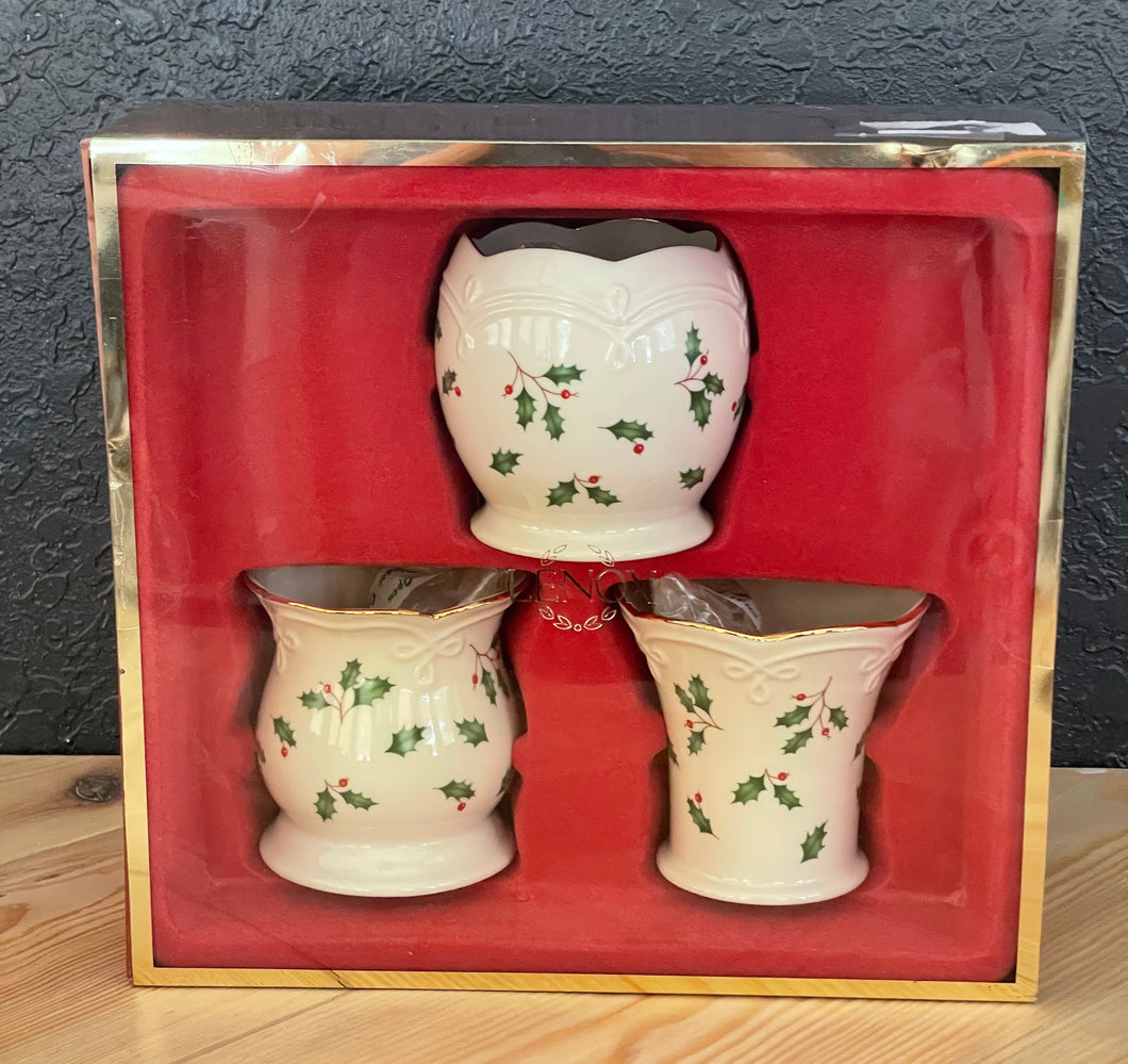 Lenox Porcelain Holiday Votive Candle Holder Set New In Box