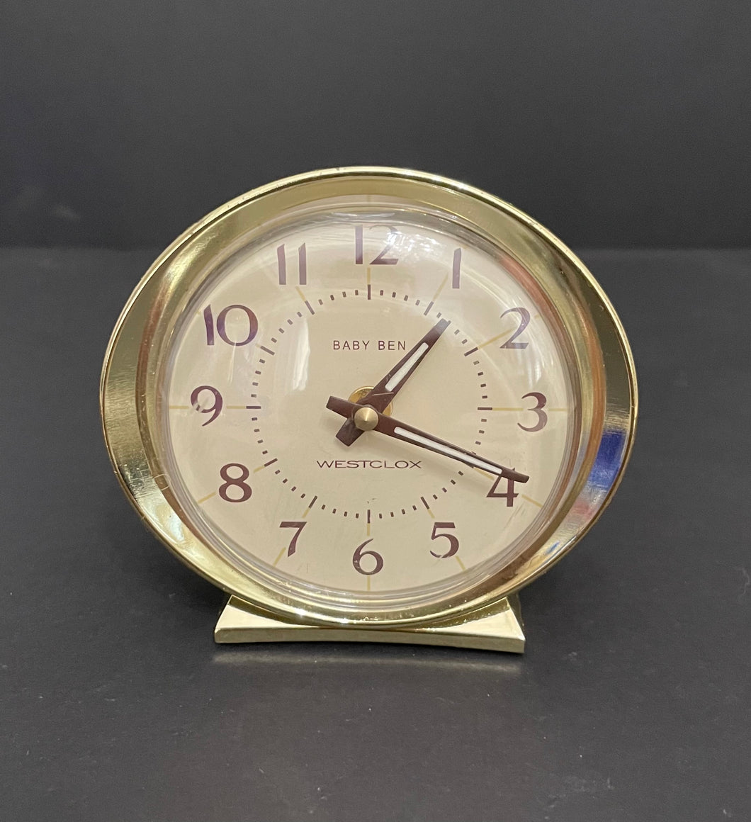 Vintage Art Deco Westclox Baby Ben White Gold Alarm Clock