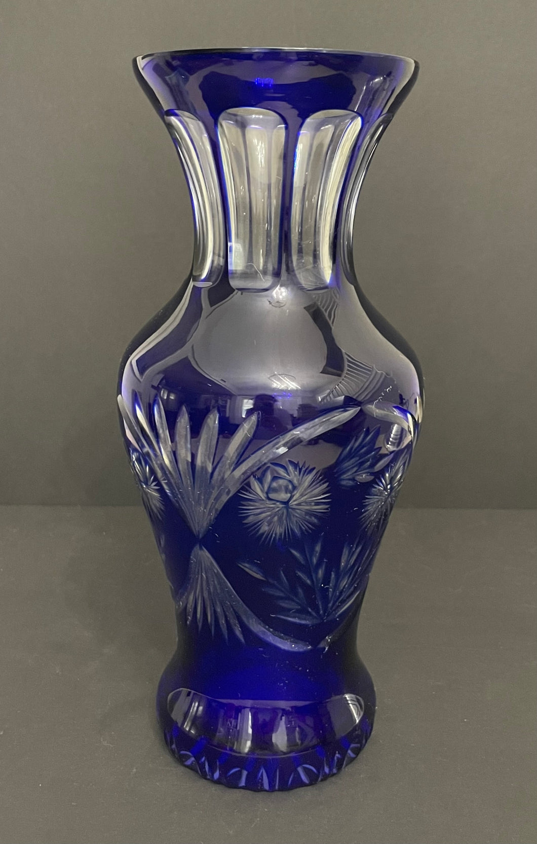 Vintage Cobalt Cut to Clear Lead Crystal Vase