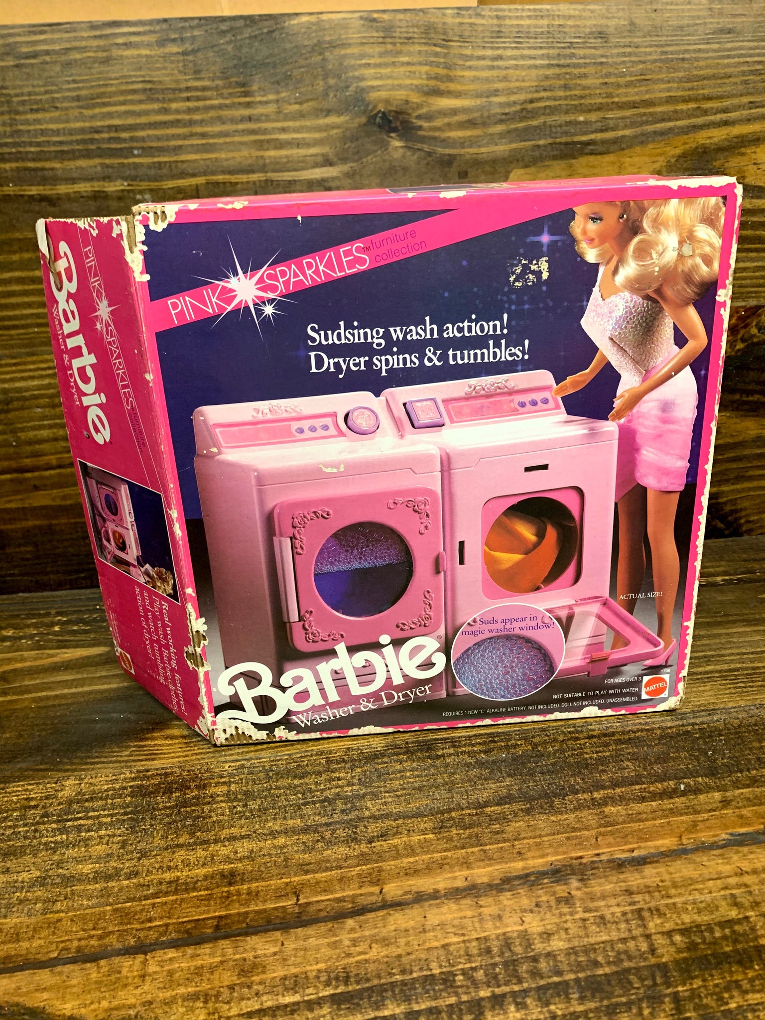 Vintage 1990s Pink Barbie Spinning Washer and Dryer. 