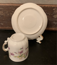Load image into Gallery viewer, Vintage 1920s Porcelain Hand Painted Violets Demi Tea Cup and Saucer
