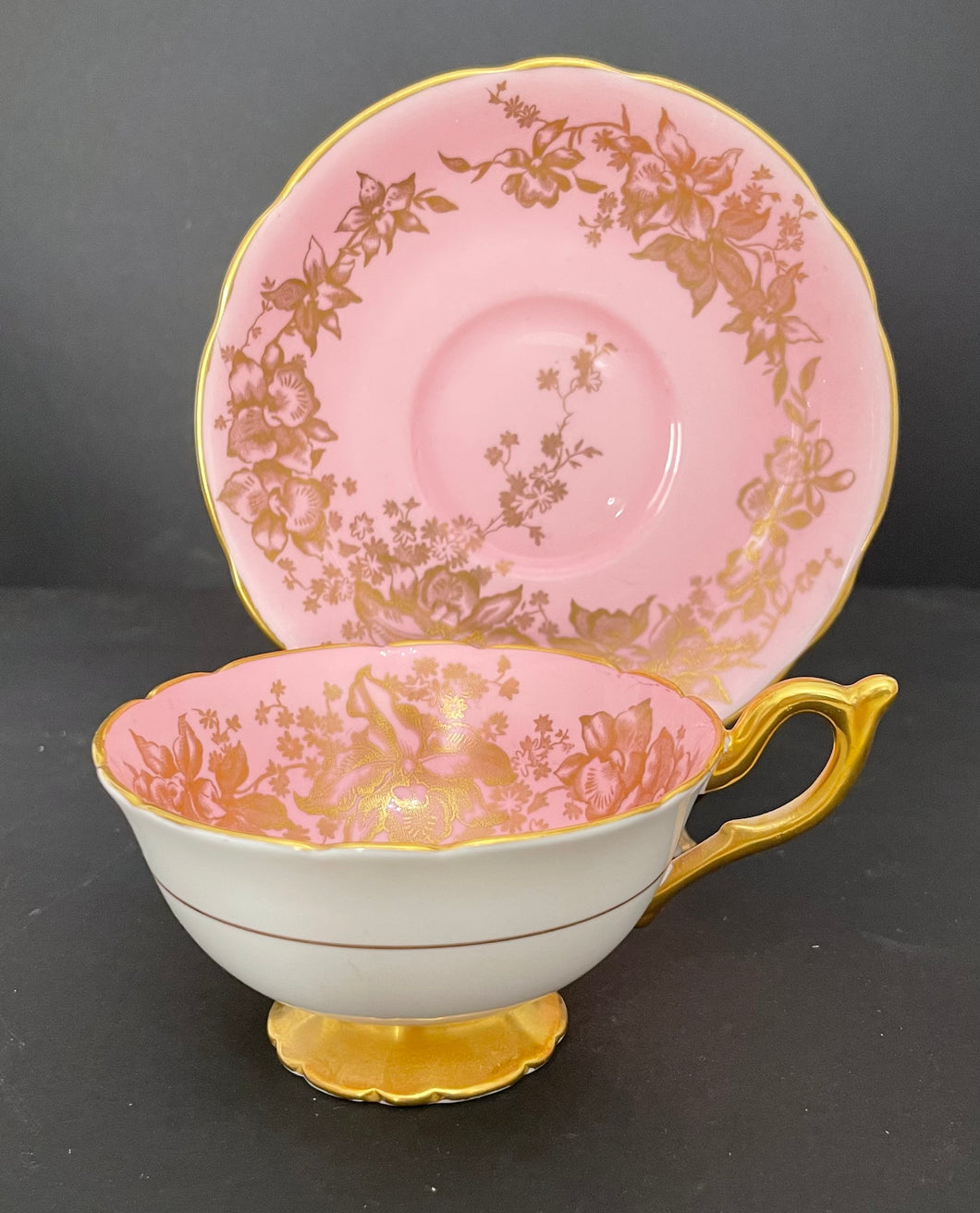 Vintage Coalport Bone China Pink and Gold Porcelain Teacup & Saucer
