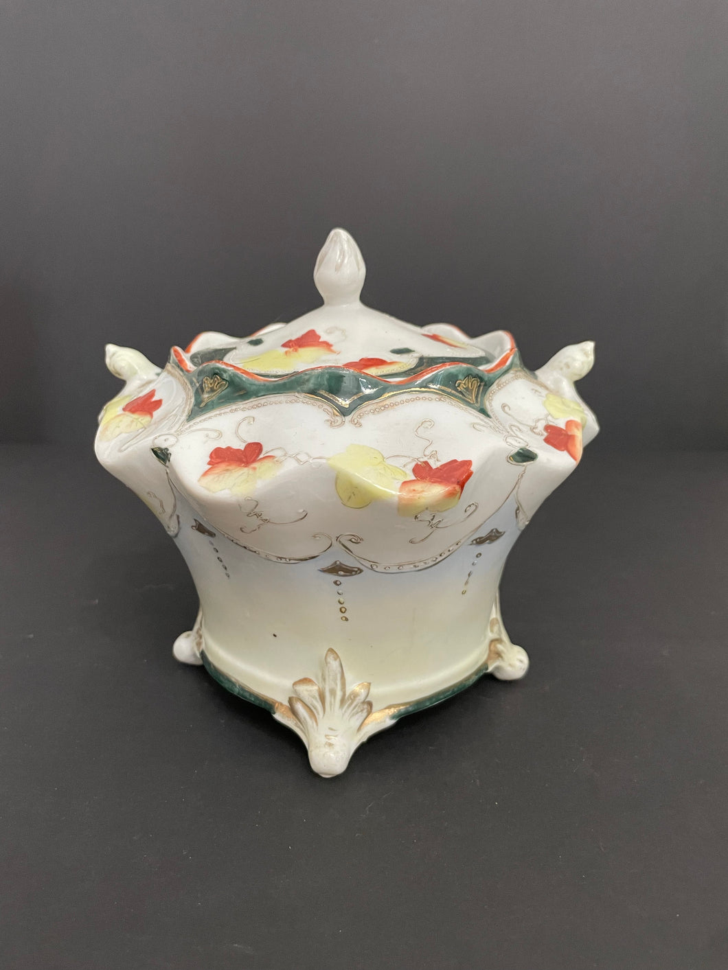 Vintage Hand Painted Japanese Porcelain Moriage Nippon Tea Caddy