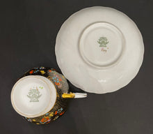 Load image into Gallery viewer, Vintage Tuscan Bone China Black Moriage Tea Cup and Saucer 24kt trim
