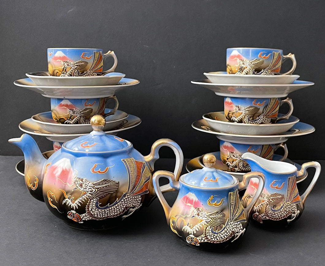 Vintage Dragonware Moriage Blue Occupied Japan Porcelain 23 pcs Tea Set
