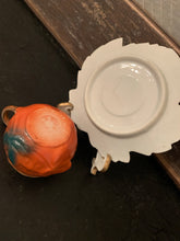 Load image into Gallery viewer, Vintage German Porcelain Strawberry Majolica Demi Tea Cup and Saucer
