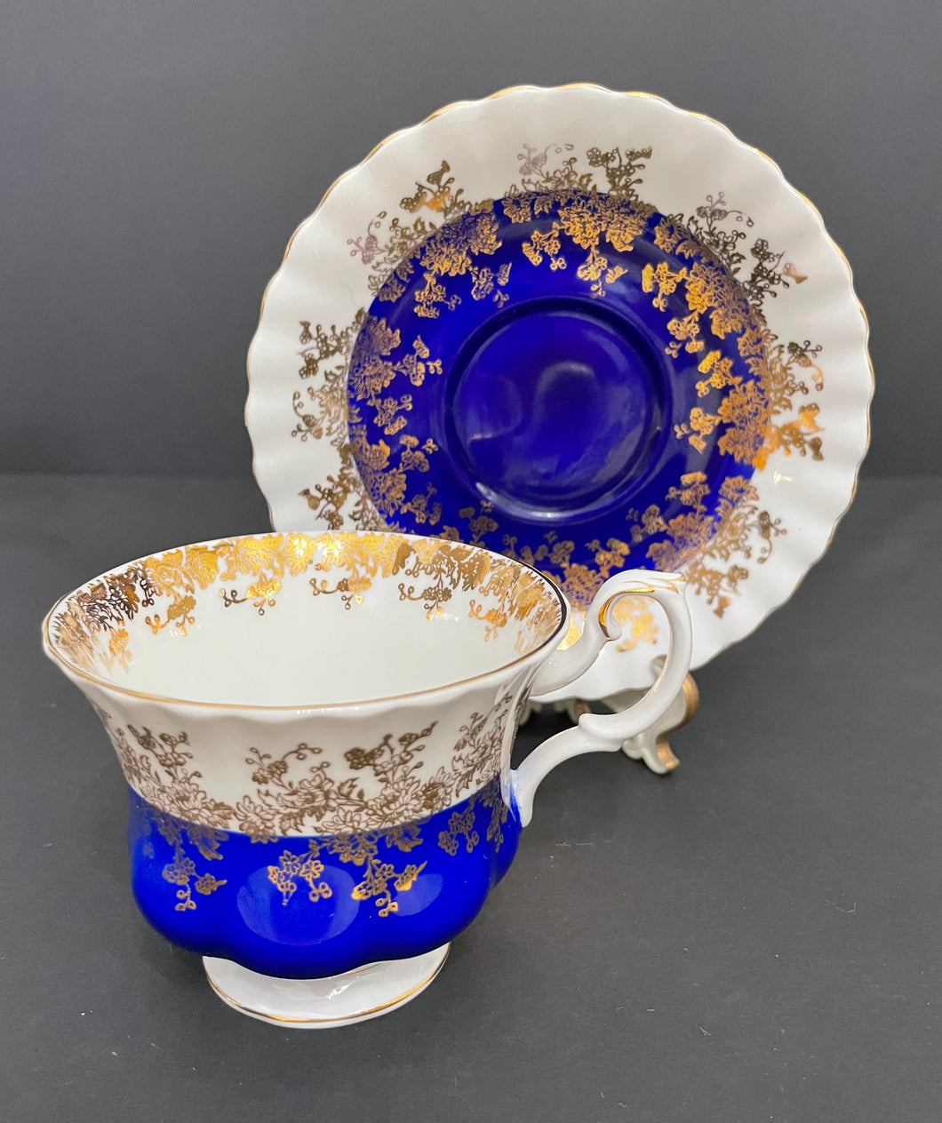 BEAUTIFUL Vintage Royal Albert Porcelain Regal Series Blue Tea Cup and Saucer