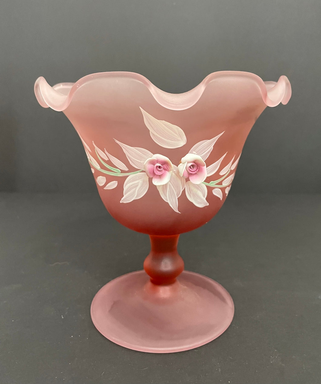 Vintage Italian Stelvia Fatto Mano Pink Satin Glass Compote