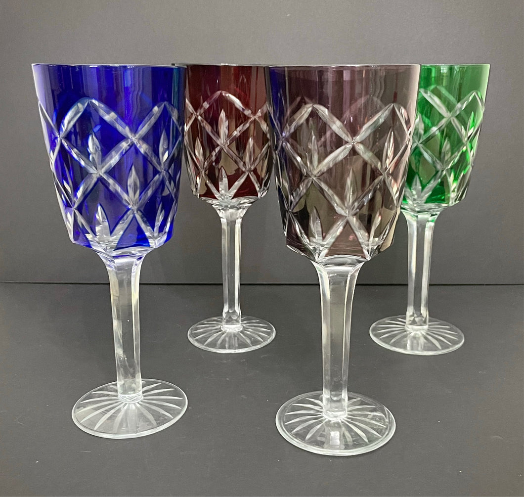 Vintage Cut to Clear Crystal Wine Goblets Set
