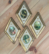 Load image into Gallery viewer, Vintage 1950s Italian Florentine Diamond Shape Wall Plaques Set of 4
