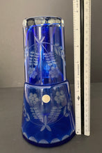 Load image into Gallery viewer, Vintage Cobalt Cut to Clear Crystal Bedside Carafe and Tumbler
