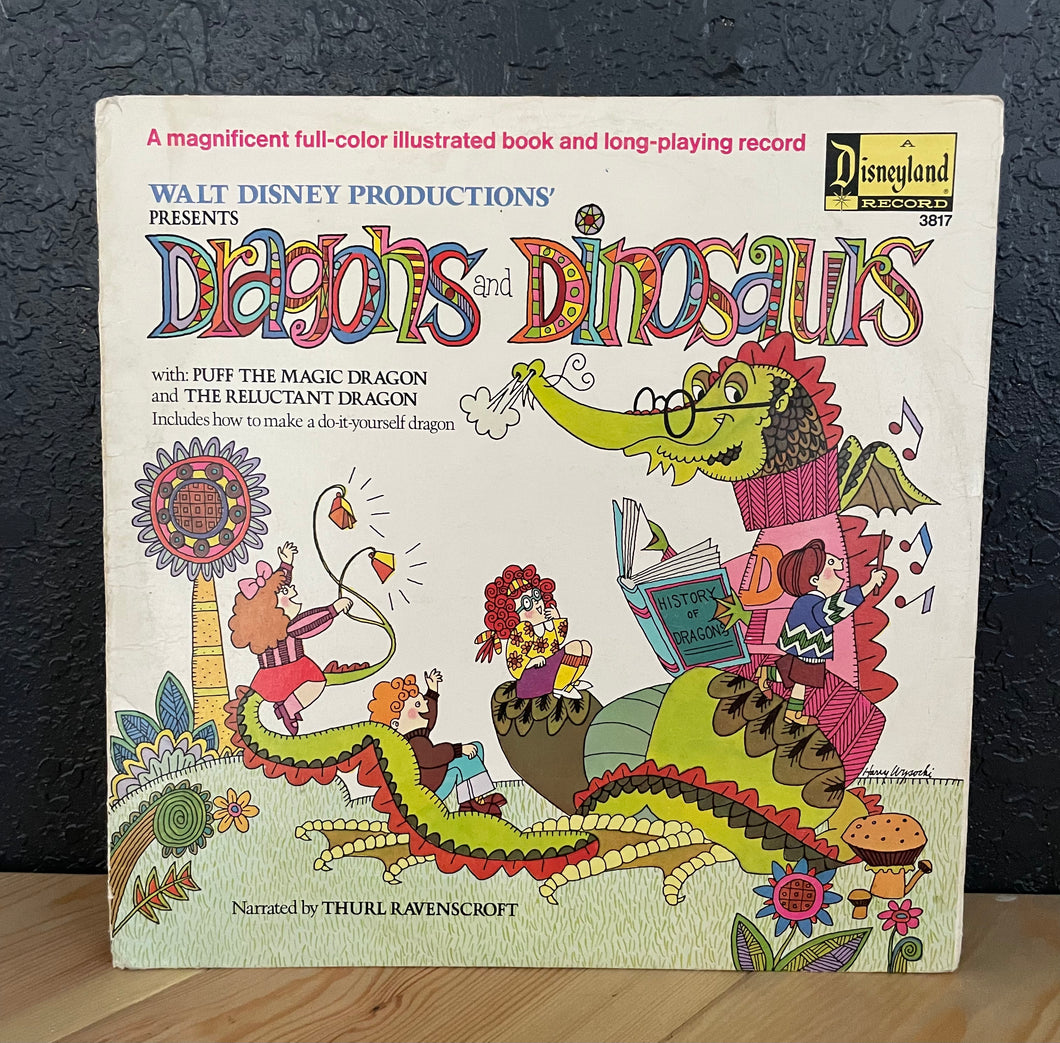 WALT DISNEY 1975 Dragons And Dinosaurs Storybook and Record RARE