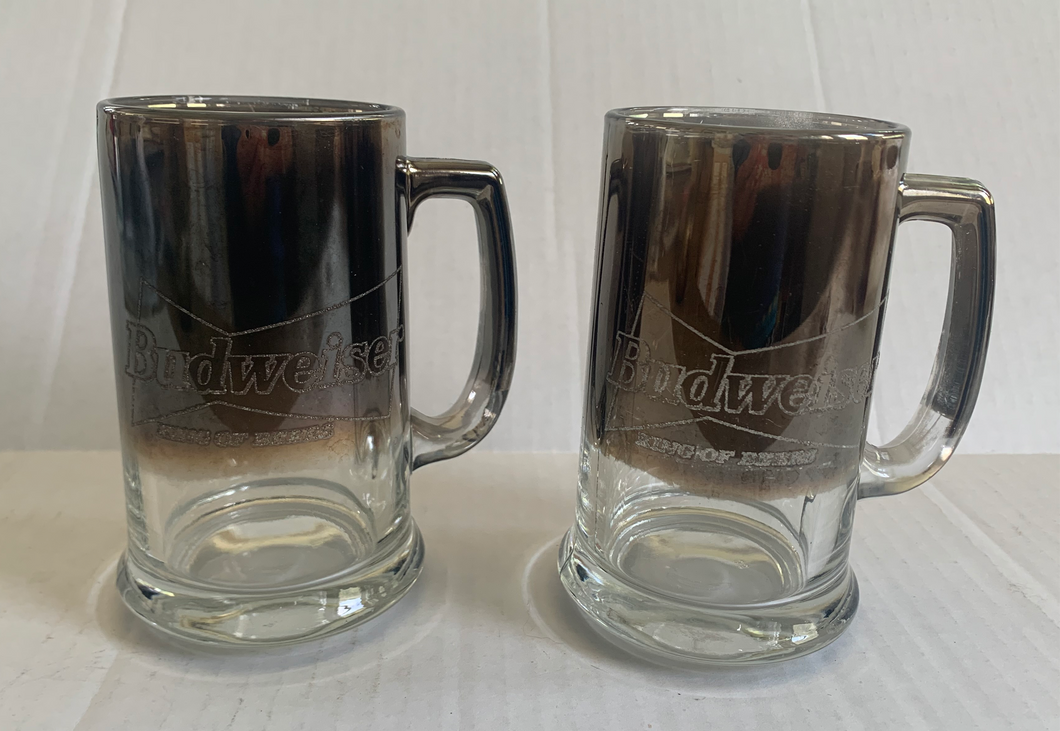 Vintage Mercury Glass Budweiser Beer Mugs