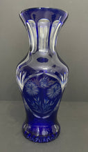 Load image into Gallery viewer, Vintage Cobalt Cut to Clear Lead Crystal Vase
