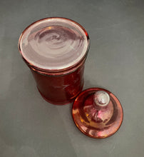 Load image into Gallery viewer, Antique Cranberry Etched Flowers Glass Biscuit Jar
