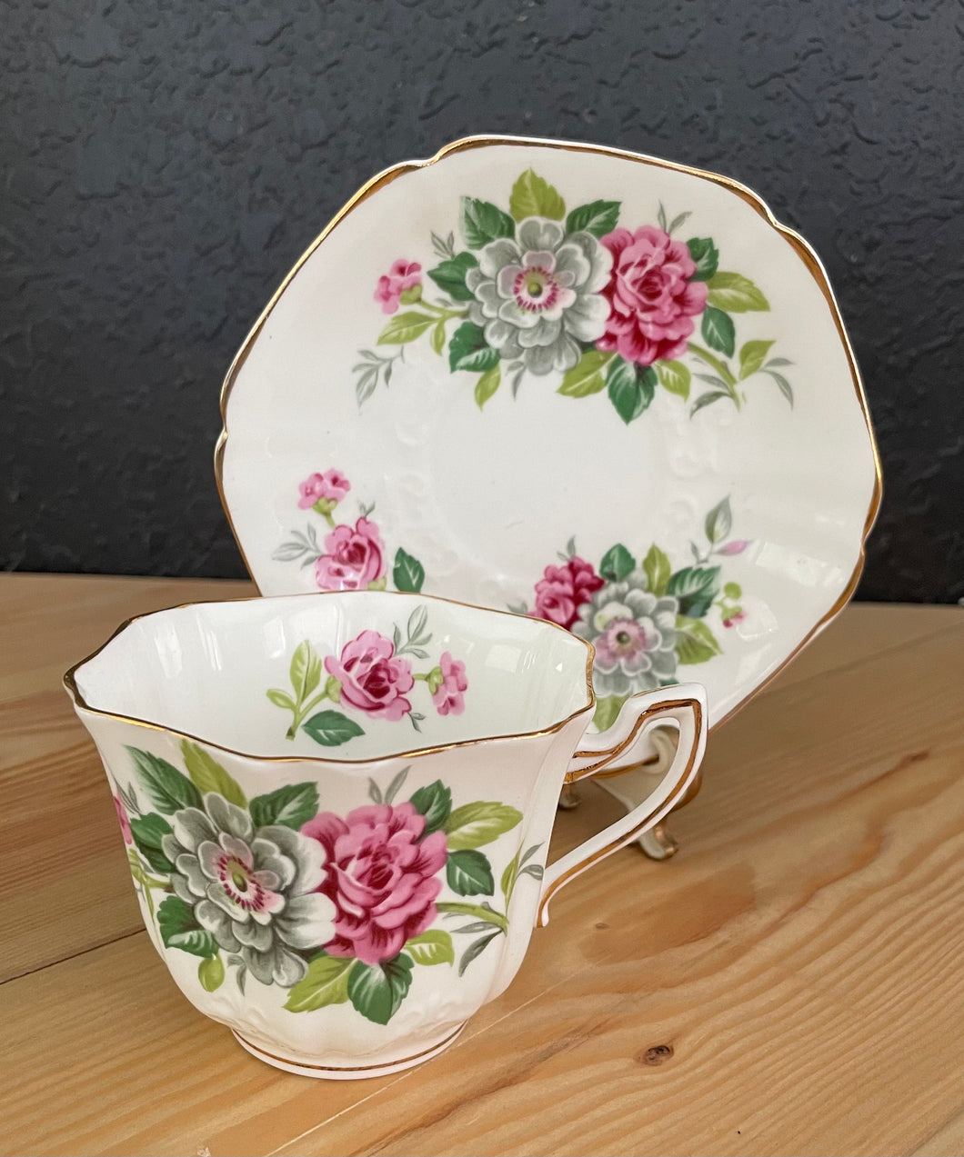 Vintage Victoria Rose Bone China Porcelain Tea Cup & Saucer