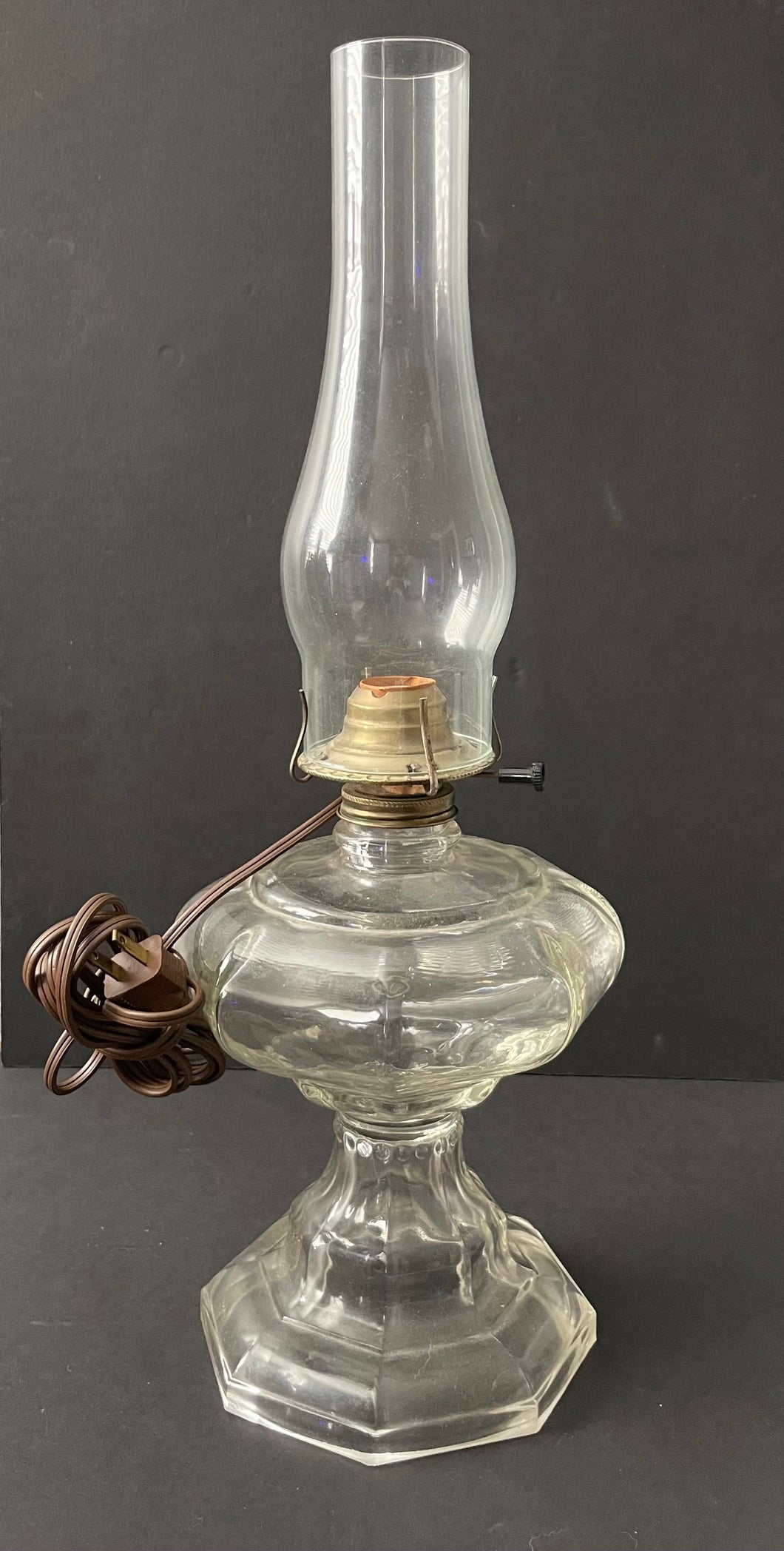 Antique Clear Glass Electrified Oil Lamp