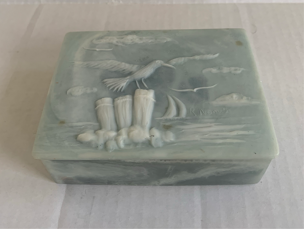 Vintage 1960’s Green Incolay Jewelry Box