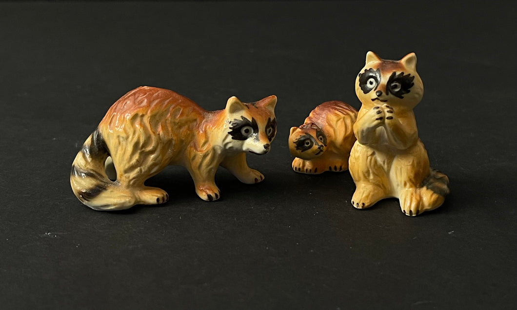 Vintage Porcelain Miniature Raccoon Figurines