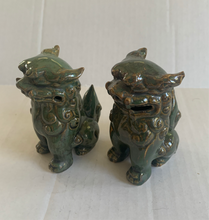 Load image into Gallery viewer, Vintage Chinese Ceramic Sitting Foo Dogs Green Pair
