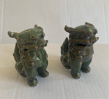 Load image into Gallery viewer, Vintage Chinese Ceramic Sitting Foo Dogs Green Pair
