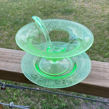 Load image into Gallery viewer, Antique 1920s EAPG Uranium Vaseline Glass Compote with Plate and Spoon
