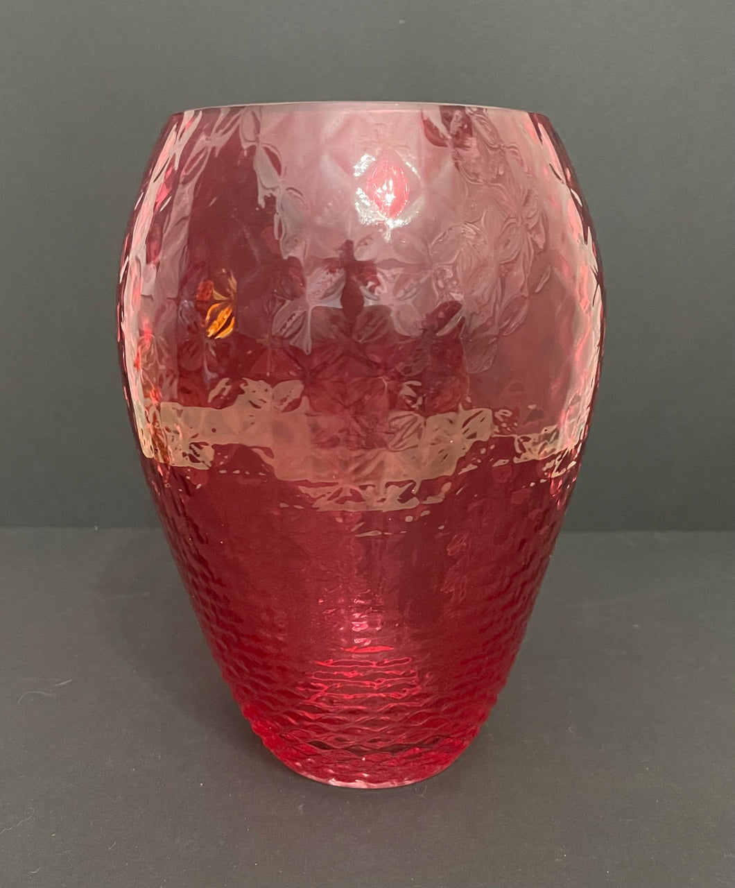 Vintage Cranberry Glass Diamond Pattern Vase