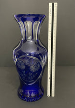 Load image into Gallery viewer, Vintage Cobalt Cut to Clear Lead Crystal Vase
