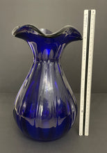 Load image into Gallery viewer, Vintage 1950s Murano Cobalt Glass Ribbed Ruffle Top Vase
