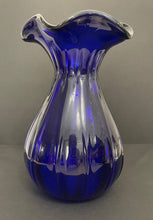 Load image into Gallery viewer, Vintage 1950s Murano Cobalt Glass Ribbed Ruffle Top Vase
