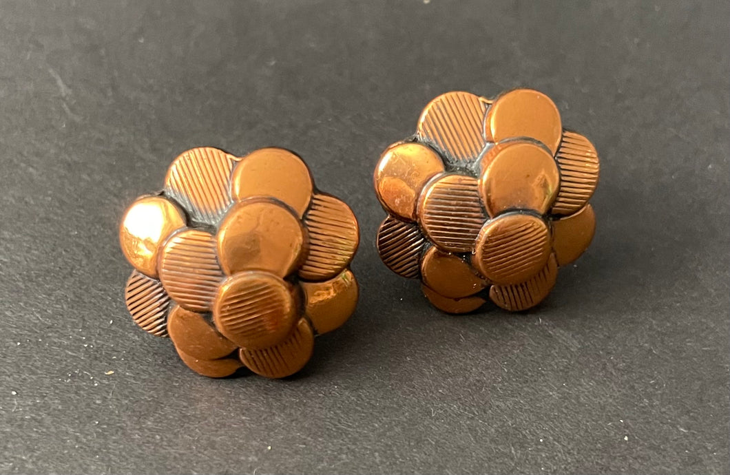 Vintage Copper Cluster Screw Back Earrings