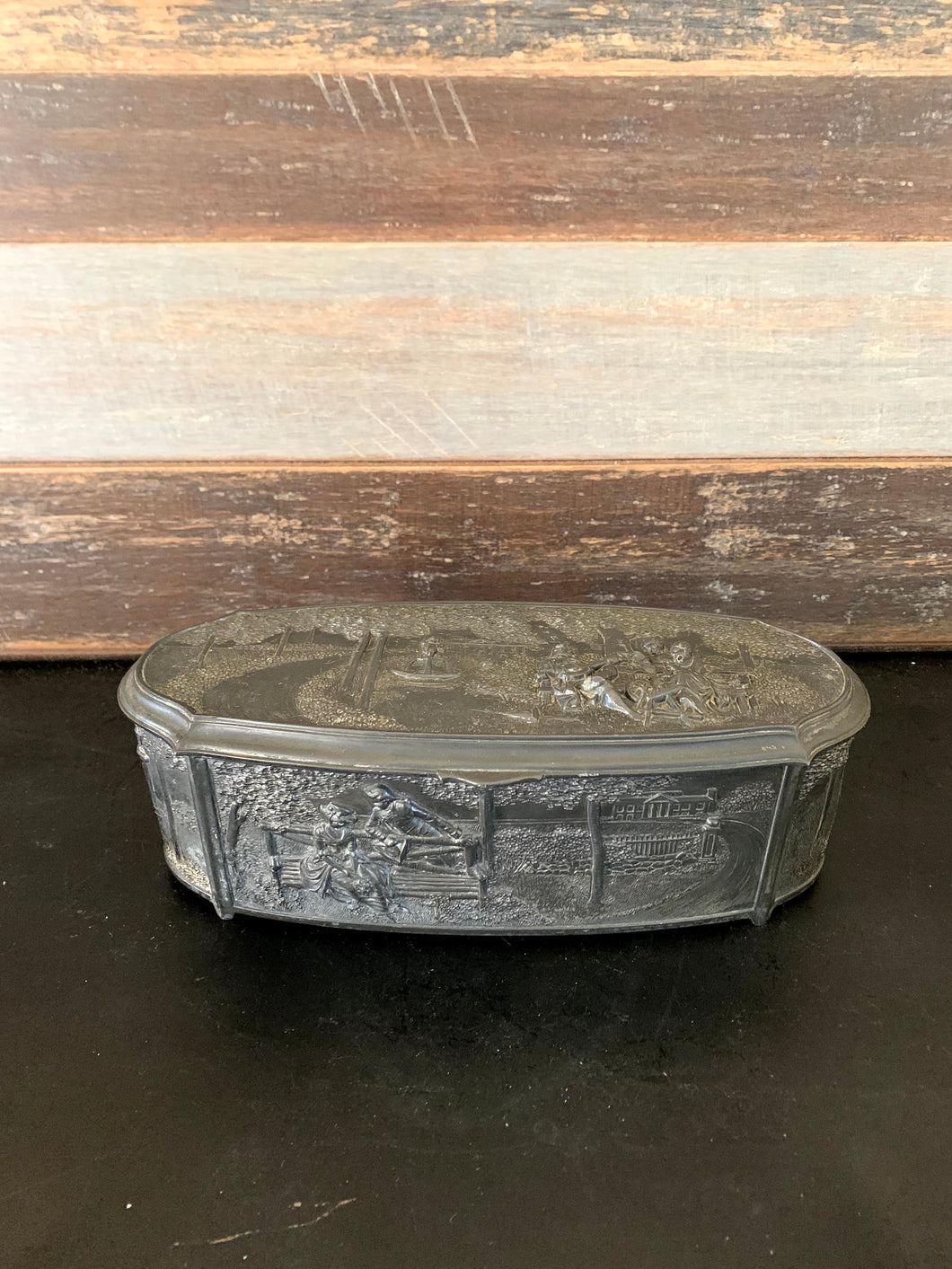 Vintage Hand Chased Pewter Jewelry Casket Box