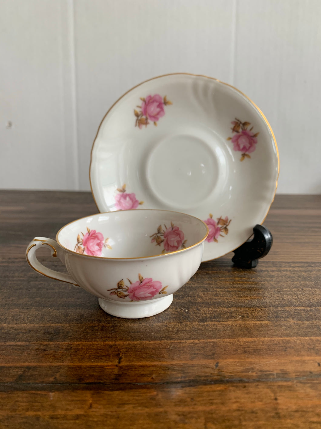 Vintage Imperial Bavaria Porcelain Pink Roses Tea Cup and Saucer