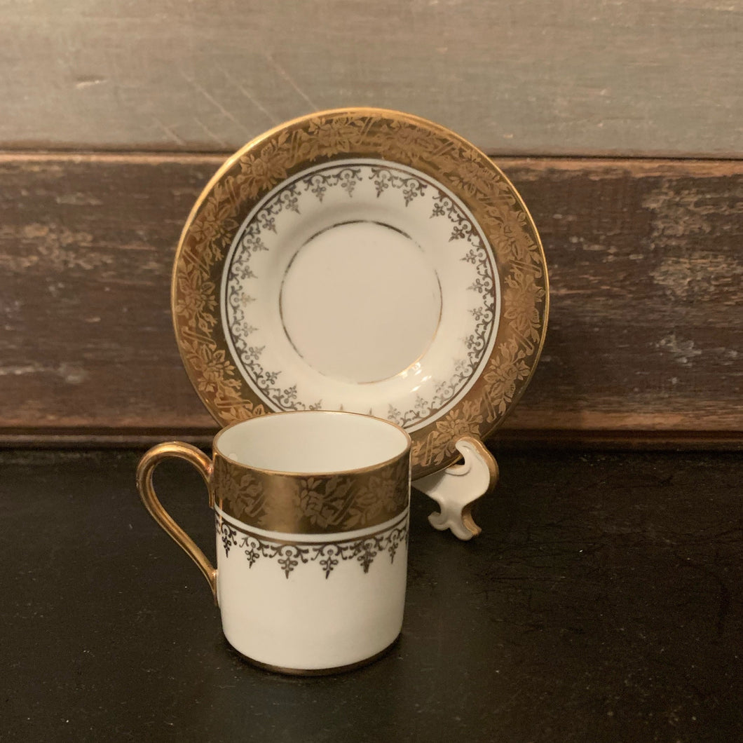 Vintage JK Carlsbad Porcelain Gold Rim Demi Teacup & Saucer