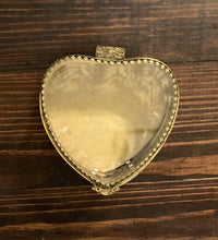 Load image into Gallery viewer, Vintage Heart Shaped Gold Filigree Beveled Glass Jewelry Box
