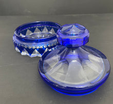 Load image into Gallery viewer, Vintage Cobalt Cut to Clear Crystal Covered Candy Dish
