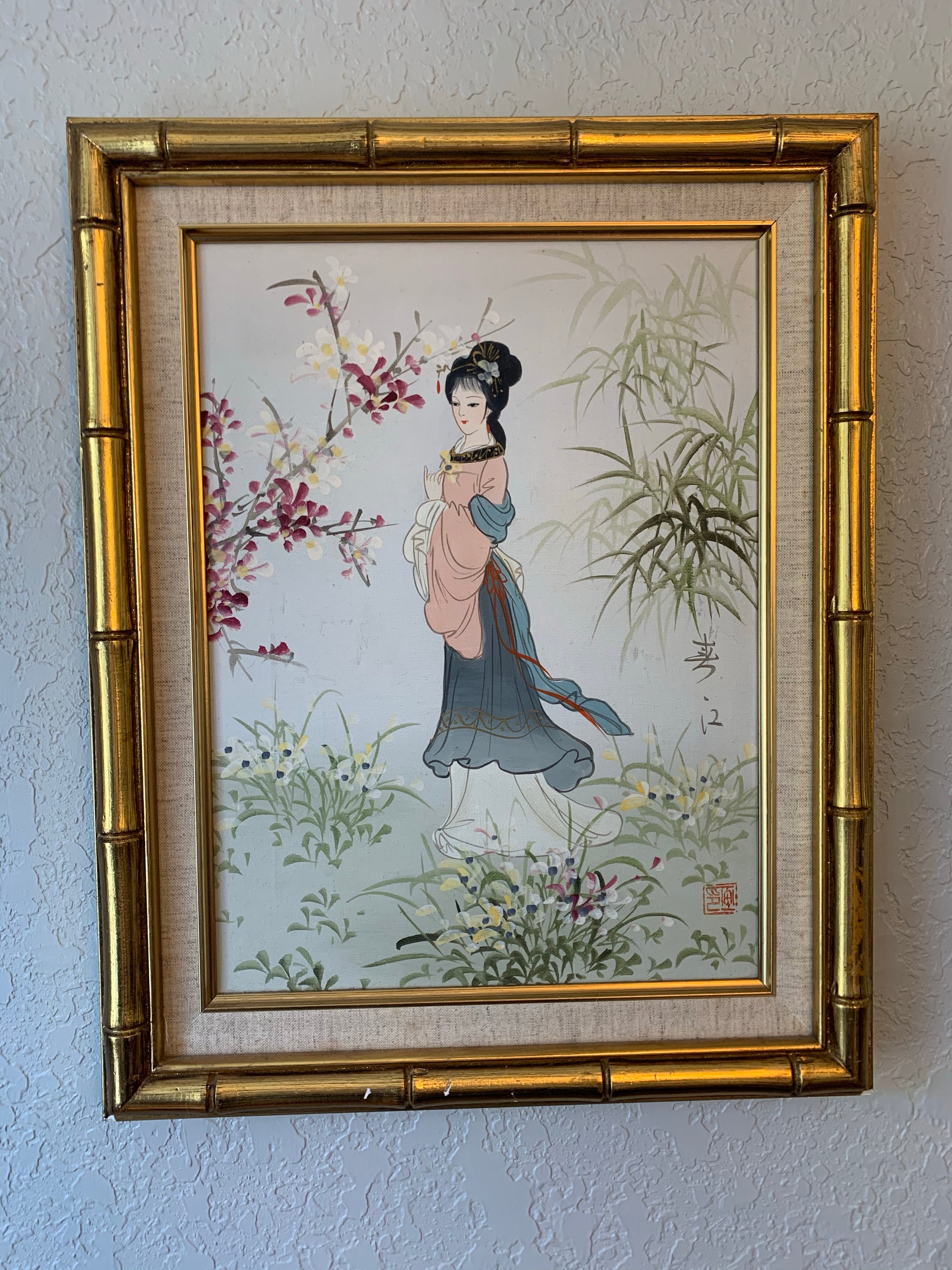 肉筆画美人画 GeishaGirl 着物アンティーク風画額縁付 肉筆画美人画 GeishaGirl 着物アンティーク風画額縁付