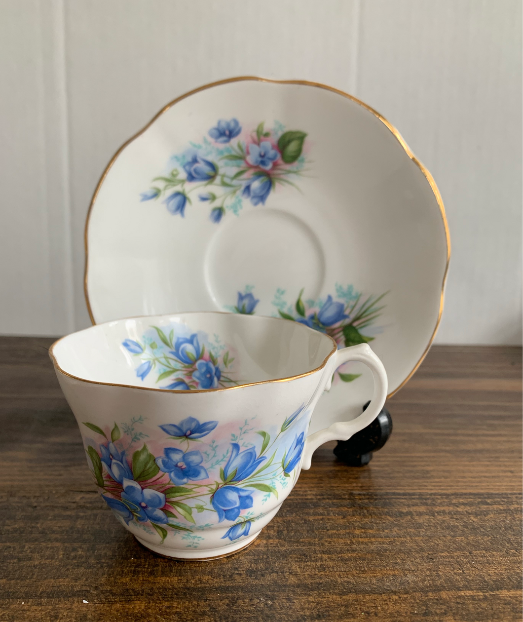 Vintage  Rosina Bone China Porcelain Forget-Me-Nots Tea Cup and Saucer