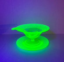 Load image into Gallery viewer, Antique 1920s EAPG Uranium Vaseline Glass Compote with Plate and Spoon
