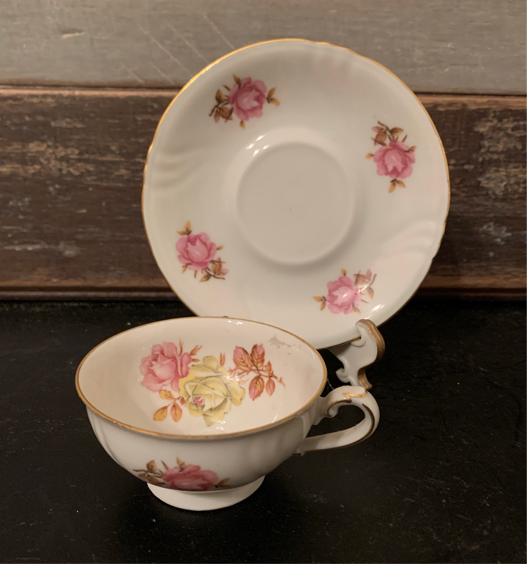 Vintage Imperial Bavaria Porcelain Pink Rose Demi Tea Cup and Saucer