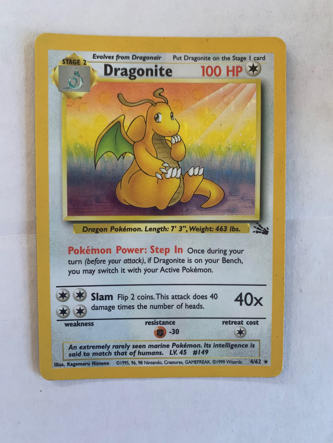 1999 Dragonite HOLO Pokémon Trading Card