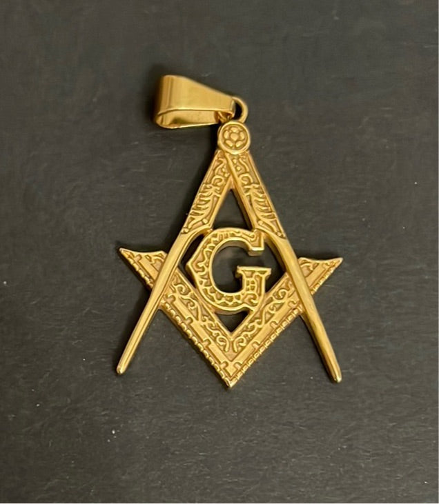 Vintage Masonic Compass Gold Tone Pendant